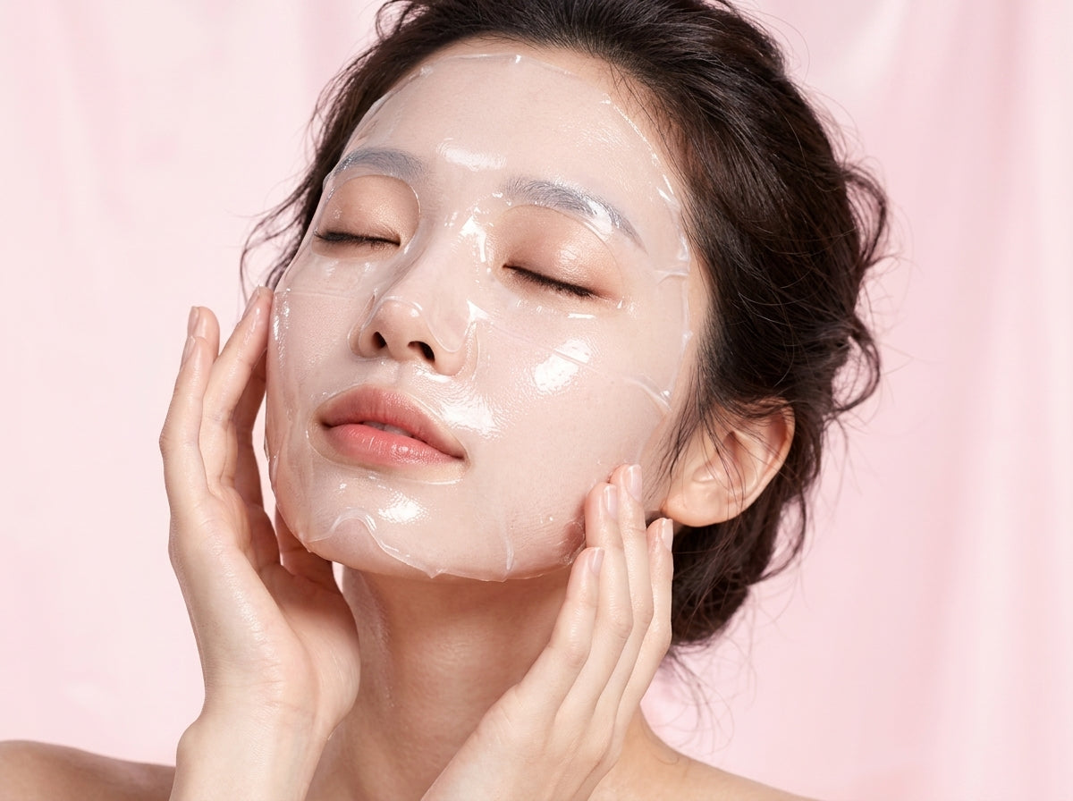 Model with Radiant Glass Skin wearing Hydrogel Mask